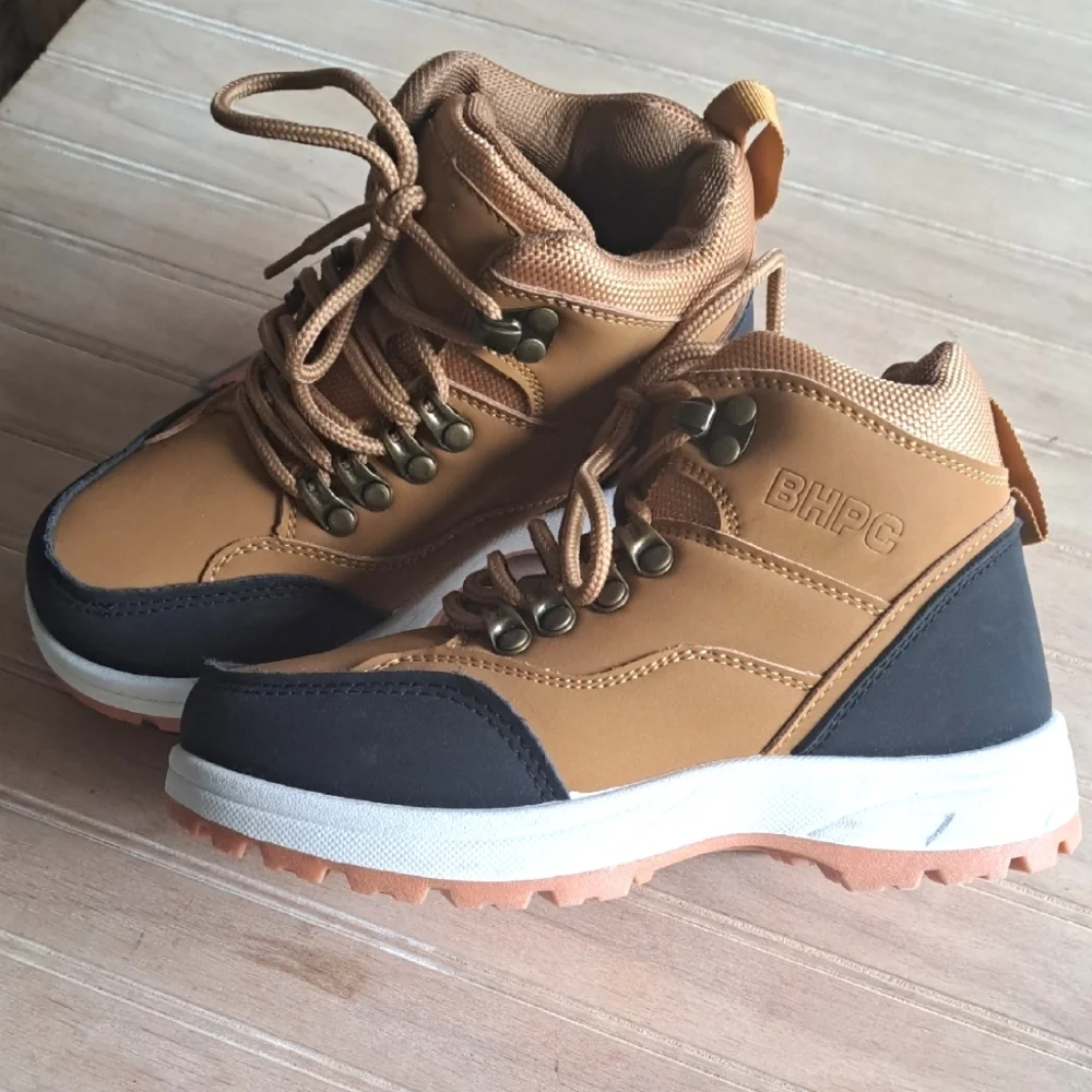 NWT Beverly Hills Polo Club Youth Causal Brown Blk Leather Lace-Up Hiking Boots - Picture 2 of 13